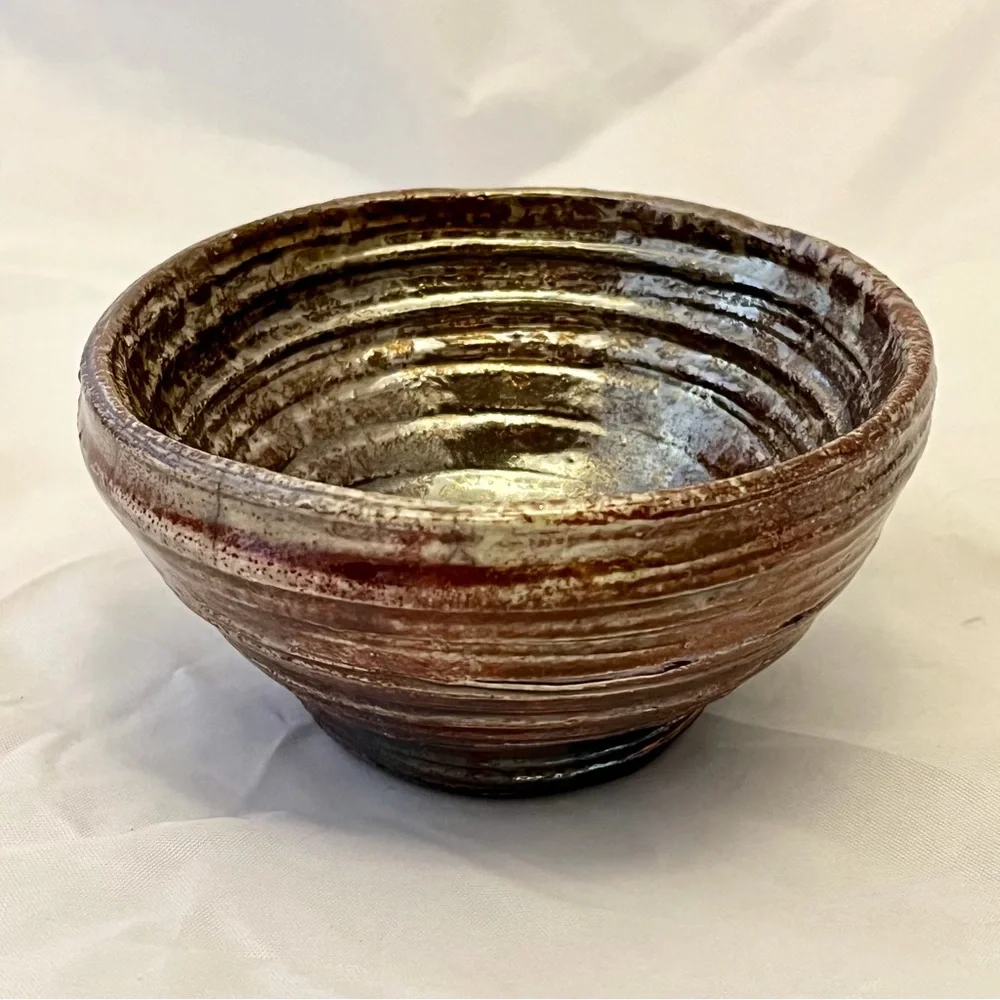 Studio Art Pottery Bowl, Brown Iridescent Glaze, Signed